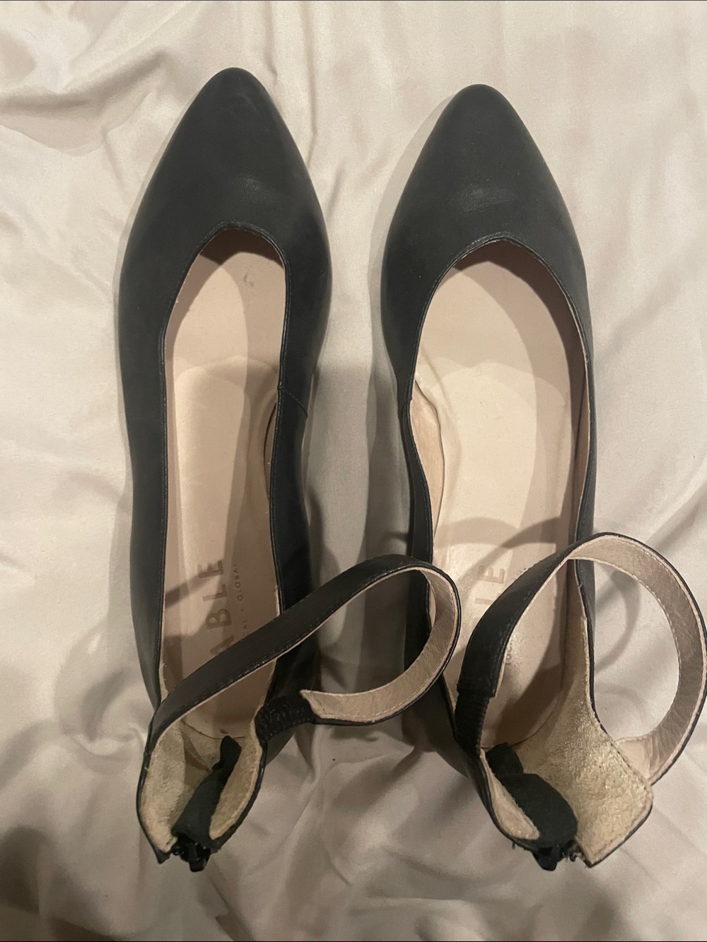 Able Black Pointed-Toe Ankle-Strap Flats